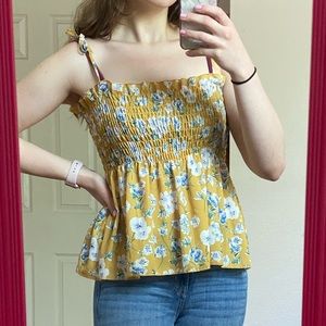 SHEIN Yellow Ditsy Floral Shirred Tank